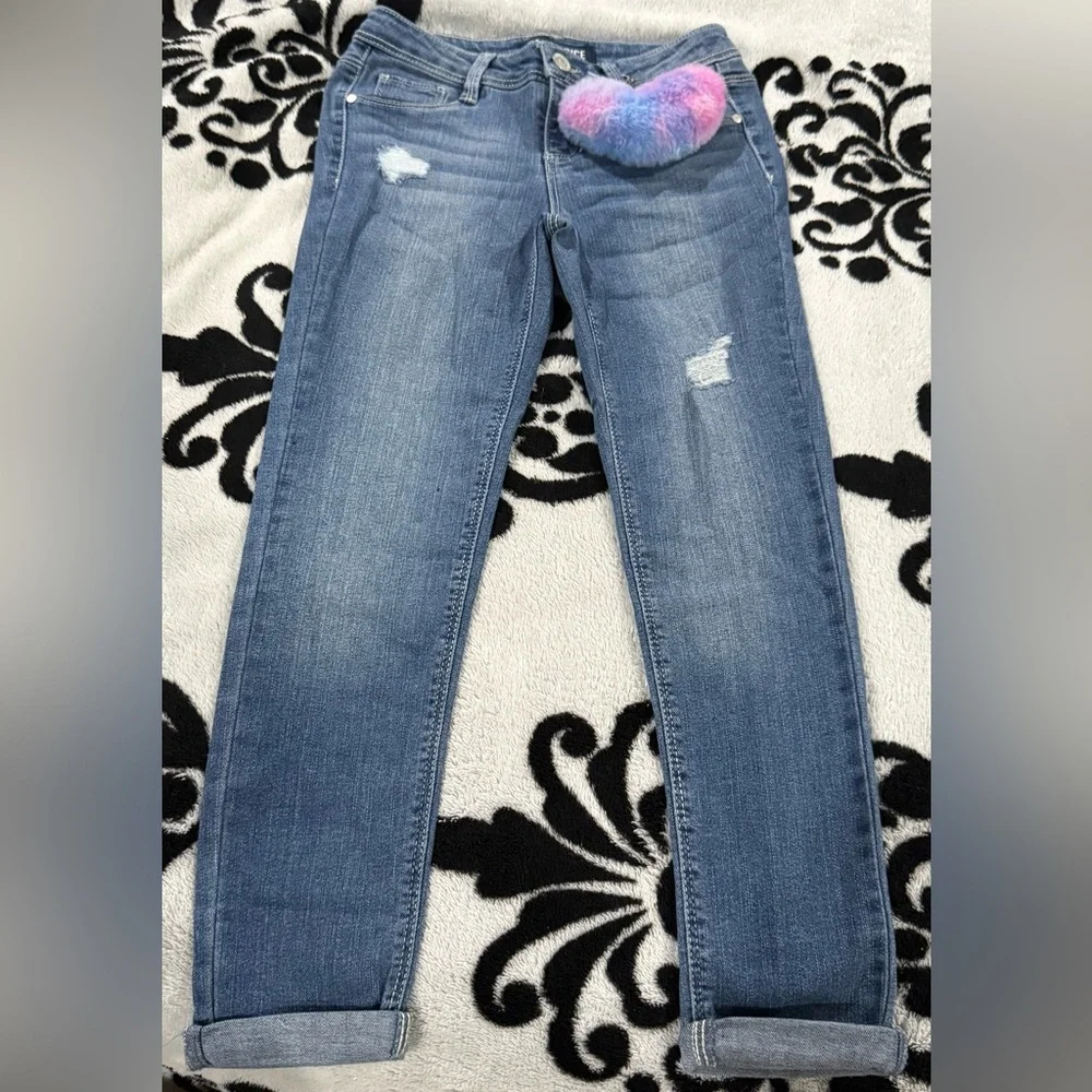 Blue Spice Girls Jeans Size 8 NWOT Multicolor Heart keychain still attached!